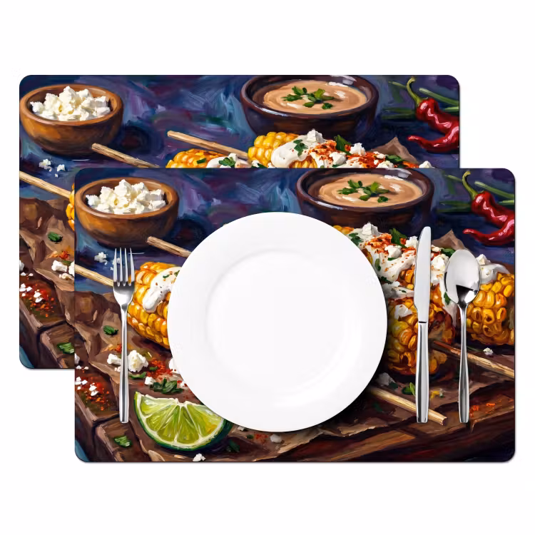 Eten - Maïs - Saus - Geschilderd - Geel Placemat vinyl groot -zzsfeer2_Kitchenyeah-website