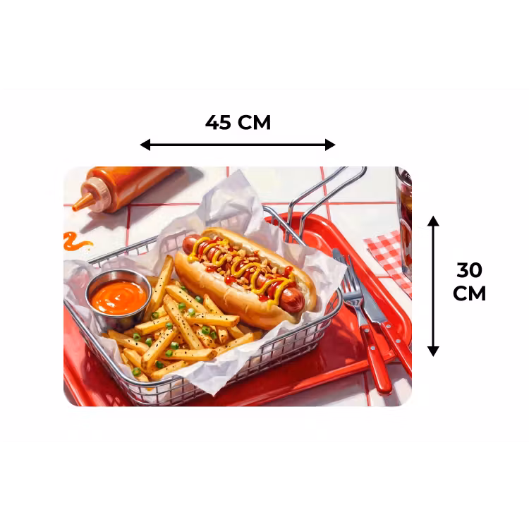 Eten - Hotdog - Fastfood - Modern - Rood Placemat vinyl groot -specs