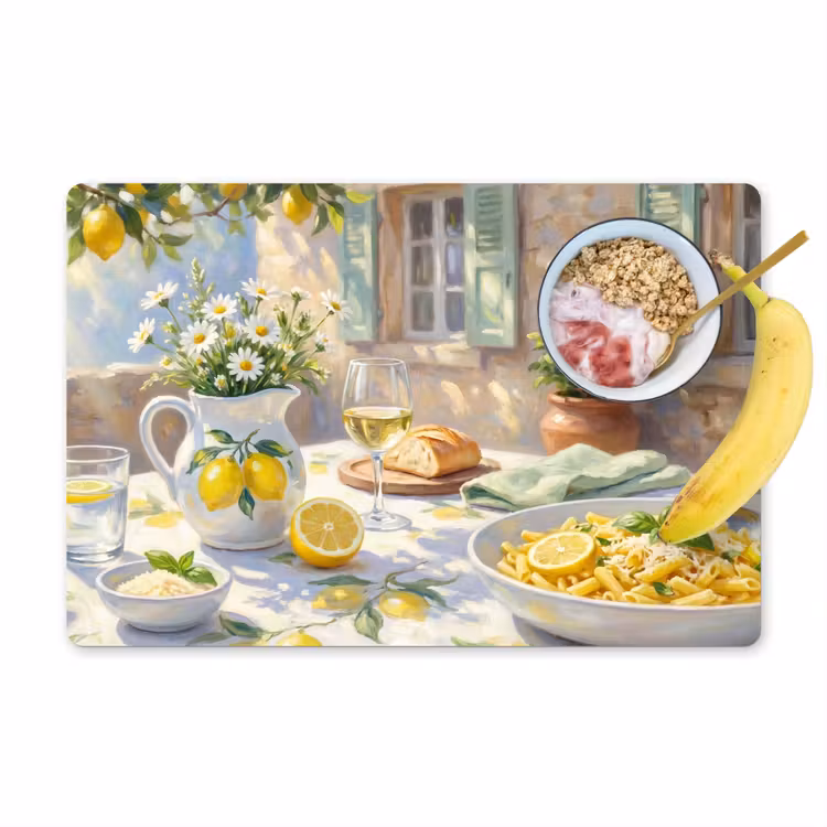Eten - Terras - Zomer - Geschilderd - Geel Placemat vinyl groot -zzzproduct_Kitchenyeah-website