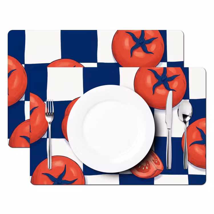 Eten - Tomaten - Keuken - Illustratie - Rood-Blauw Placemat vinyl groot -zzsfeer2_Kitchenyeah-website