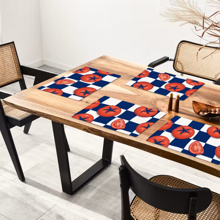 Eten - Tomaten - Keuken - Illustratie - Rood-Blauw Placemat vinyl groot -zzsfeer4_Kitchenyeah-website