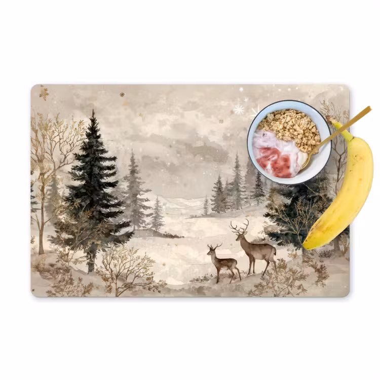 Bos - Herten - Winter - Sneeuw Placemat vinyl groot -zzzproduct_Kitchenyeah-website