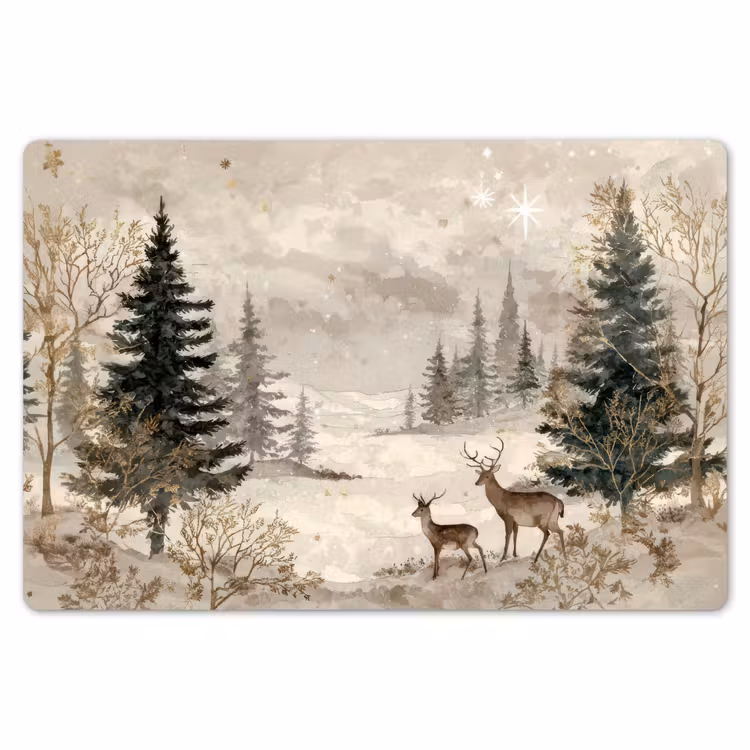 Bos - Herten - Winter - Sneeuw Placemat vinyl groot -zzsfeer1_Kitchenyeah-website