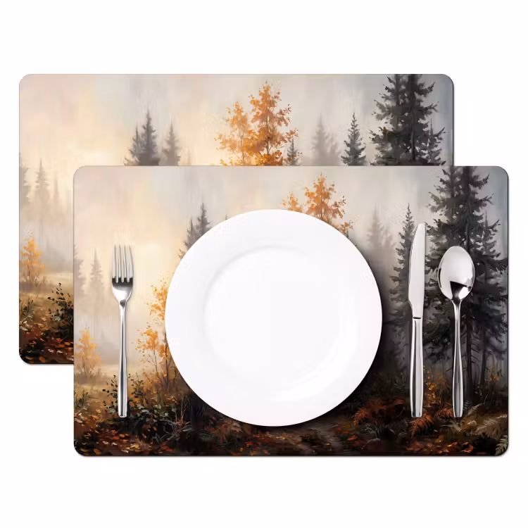 Bospad - Herfstbladeren - Natuur - Schilderachtig - Oranje Placemat vinyl groot -zzsfeer2_Kitchenyeah-website