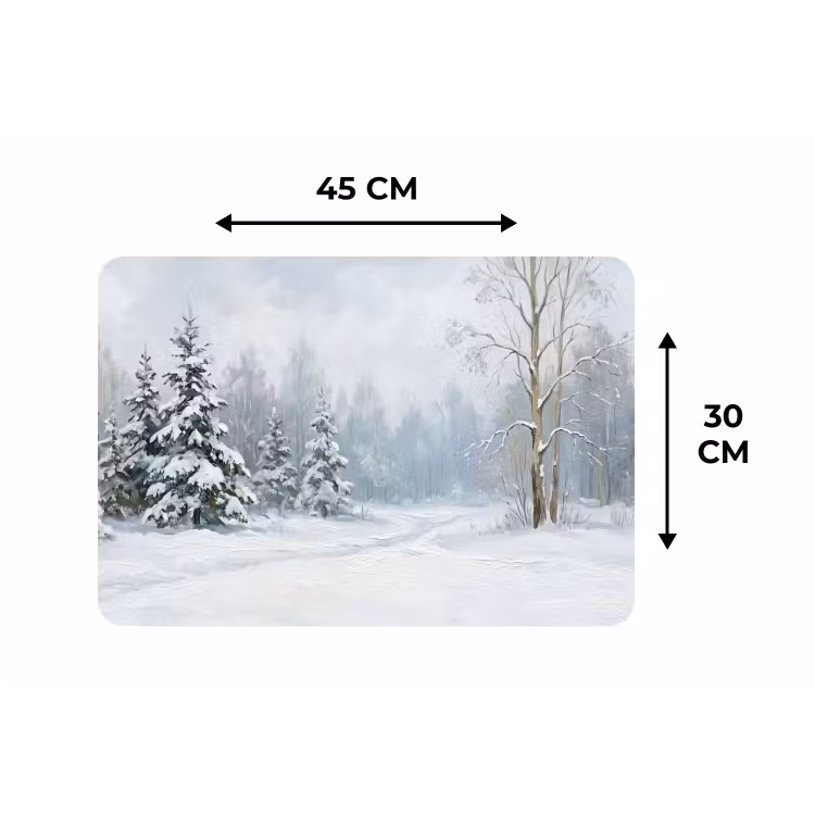 Bospad - Dennen - Sneeuw - Winter - Rustgevend Placemat vinyl groot -specs