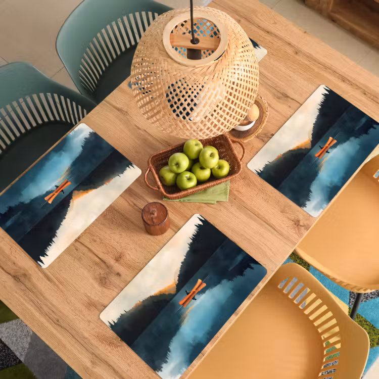 Bossen - Meer - Kano - Oranje Placemat vinyl groot -zzsfeer5_Kitchenyeah-website