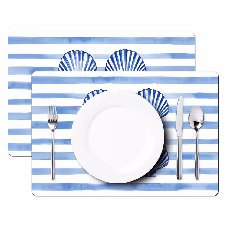 Vier schelpen - Blauw - Wit - Strepen Placemat vinyl groot -zzsfeer2_Kitchenyeah-website