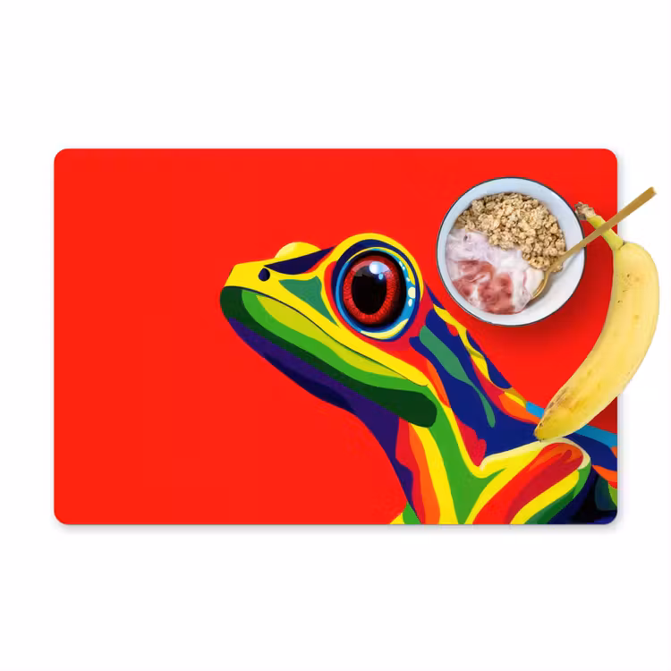 Kikker - Kleurrijk - Strepen - Ogen Placemat vinyl groot -zzzproduct_Kitchenyeah-website