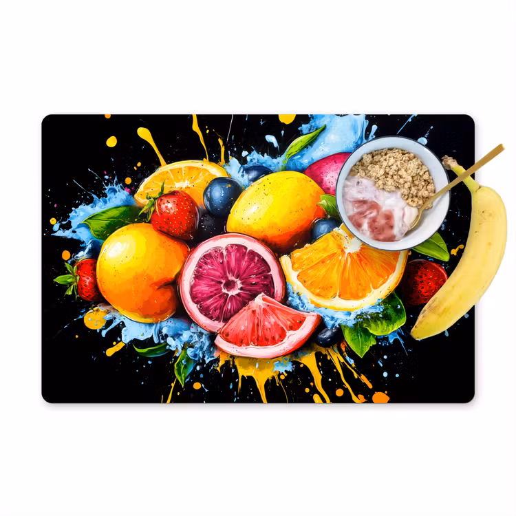 Fruit - Graffiti - Kleurrijk - Sinaasappel - Aardbei - Abstract Placemat vinyl groot -zzzproduct_Kitchenyeah-website