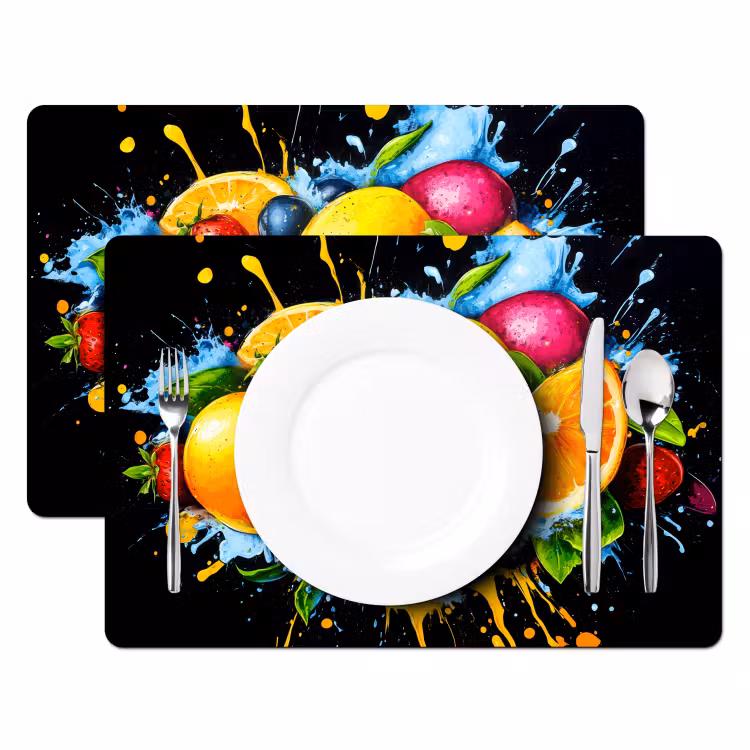 Fruit - Graffiti - Kleurrijk - Sinaasappel - Aardbei - Abstract Placemat vinyl groot -zzsfeer2_Kitchenyeah-website