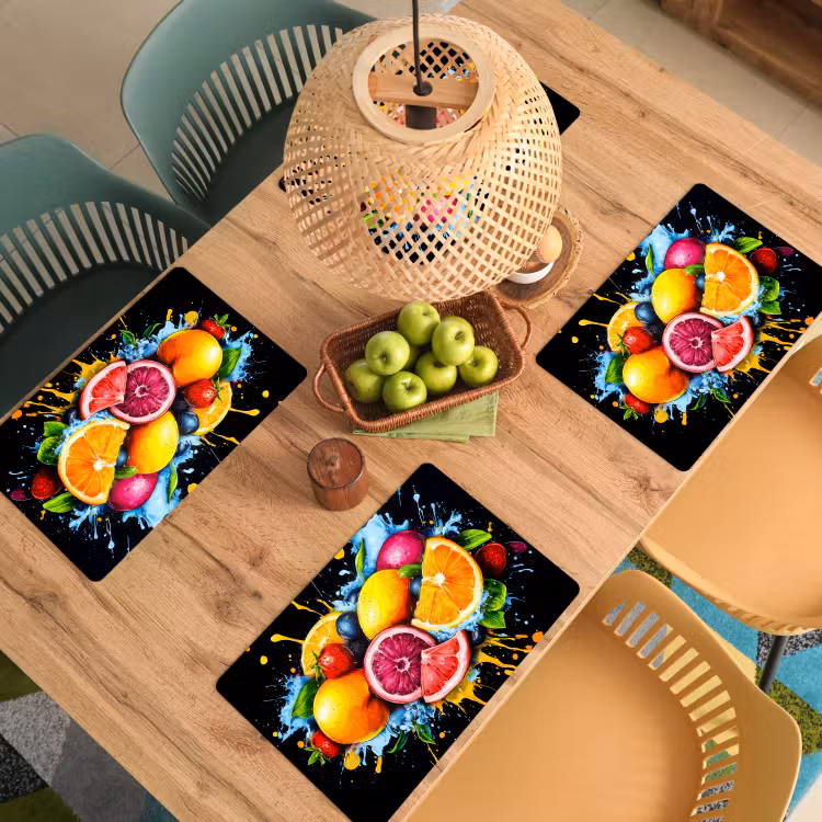 Fruit - Graffiti - Kleurrijk - Sinaasappel - Aardbei - Abstract Placemat vinyl groot -zzsfeer5_Kitchenyeah-website