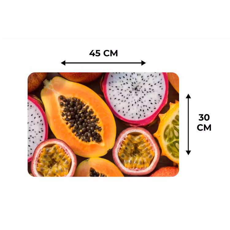 Fruit - Geopend - Tropisch - Eten - Kleurrijk Placemat vinyl groot -specs