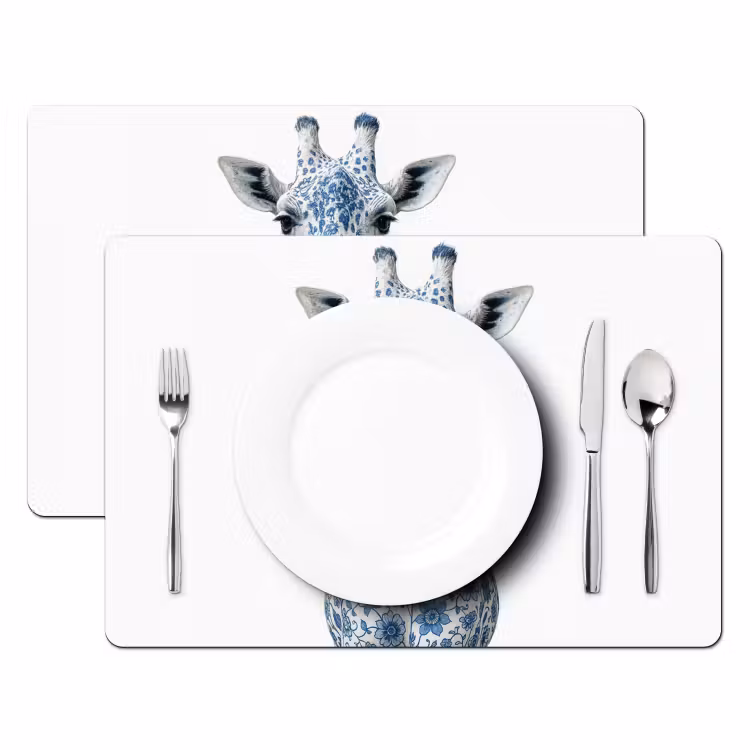 Giraffe - Delfts blauw - Dieren - Minimalistisch Placemat vinyl groot -zzsfeer2_Kitchenyeah-website