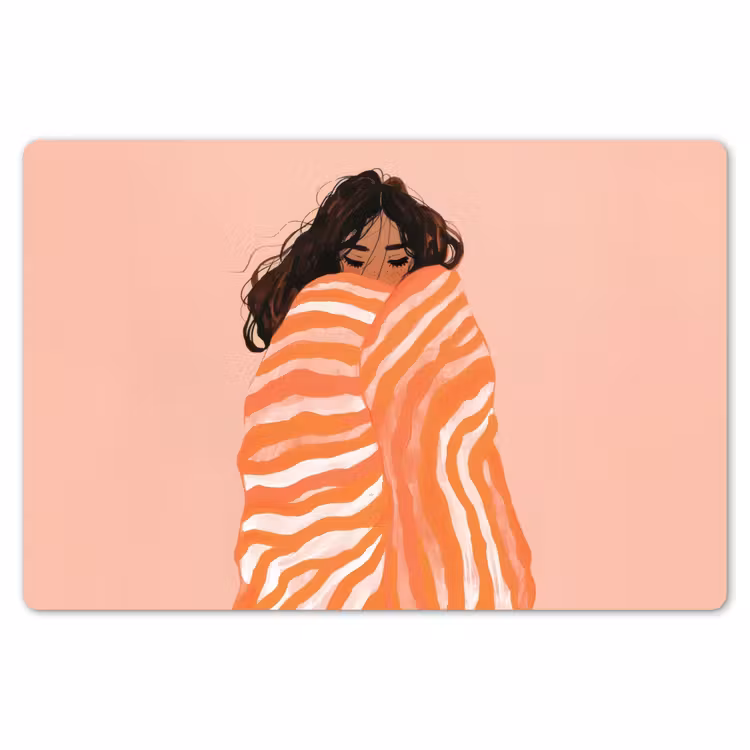 Meisje - Deken - Gestreept - Oranje Placemat vinyl groot -zzsfeer1_Kitchenyeah-website
