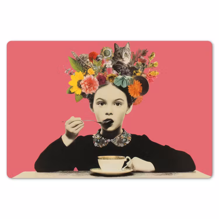 Meisje - Kopje - Bloemen - Roze Placemat vinyl groot -zzsfeer1_Kitchenyeah-website