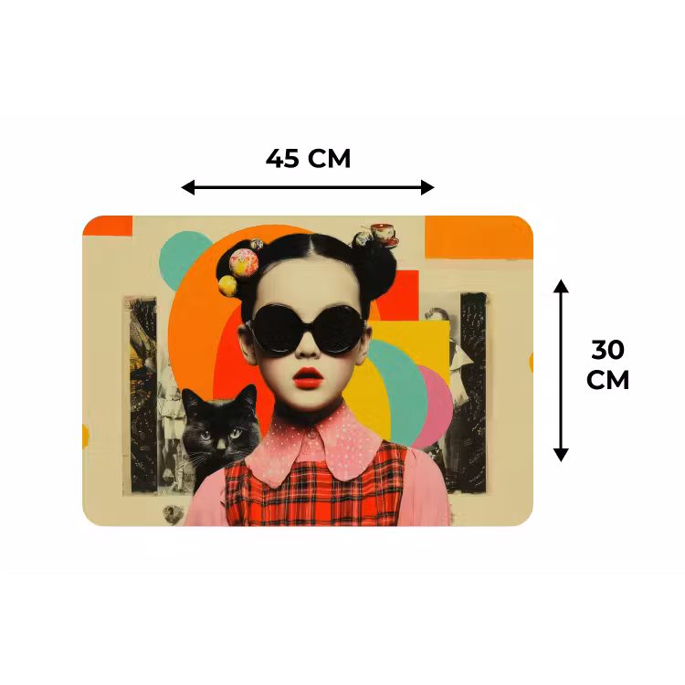 Meisje - Zonnebril - Kat - Retro Placemat vinyl groot -specs
