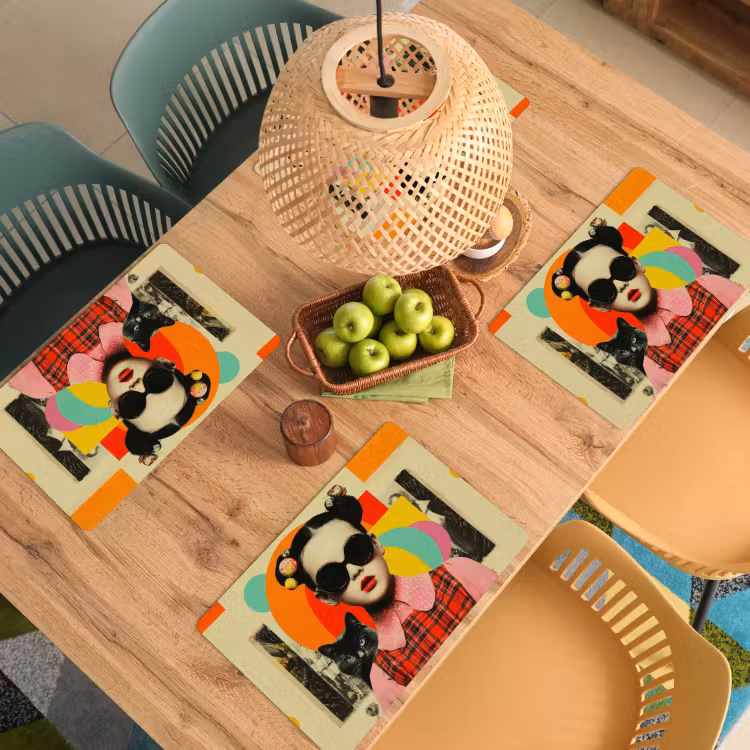 Meisje - Zonnebril - Kat - Retro Placemat vinyl groot -zzsfeer5_Kitchenyeah-website
