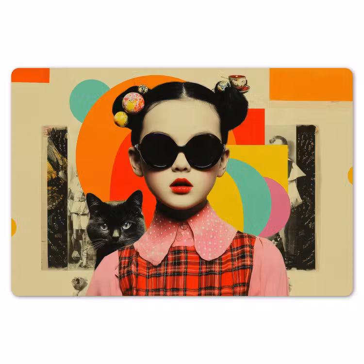 Meisje - Zonnebril - Kat - Retro Placemat vinyl groot -zzsfeer1_Kitchenyeah-website