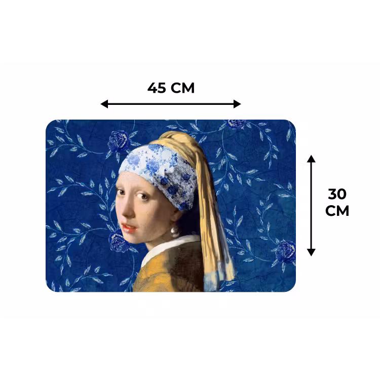 Meisje met de parel - Delfts blauw - Vermeer - Bloemen - Schilderij - Oude meesters Placemat vinyl groot -specs