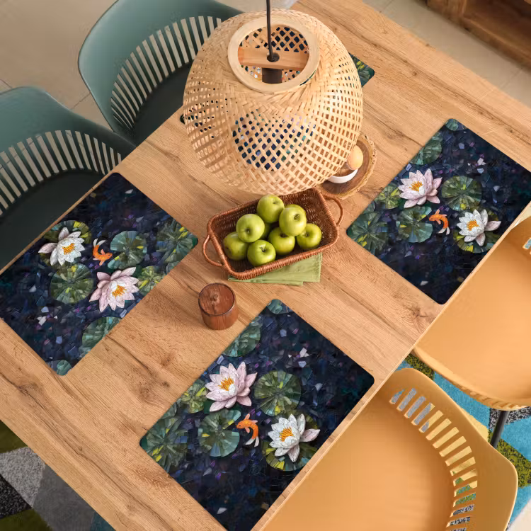 Glasstukjes - Leliebladeren - Vis - Oranje Placemat vinyl groot -zzsfeer5_Kitchenyeah-website