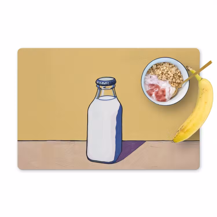 Glazen - Fles - Illustratie - Melk Placemat vinyl groot -zzzproduct_Kitchenyeah-website