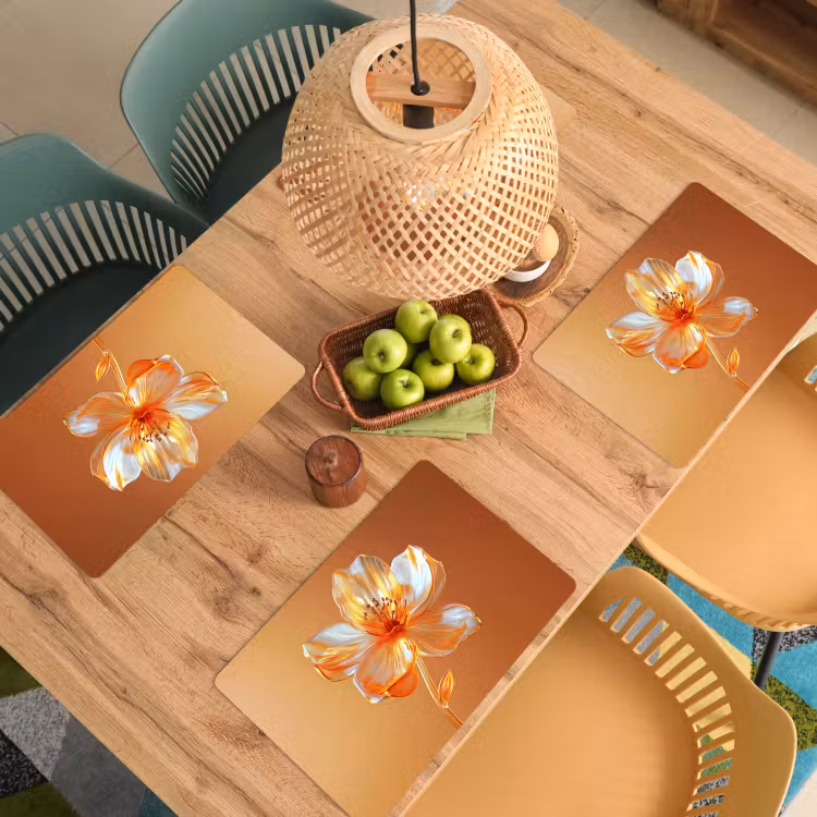 Glazen - Bloem - Oranje Placemat vinyl groot -zzsfeer5_Kitchenyeah-website