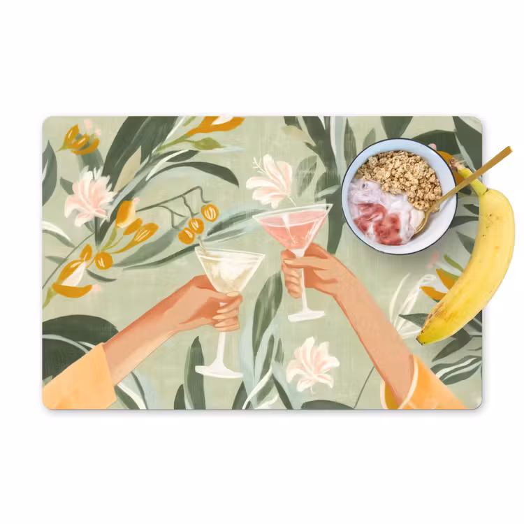 Glazen - Proosten - Bladeren - Groen Placemat vinyl groot -zzzproduct_Kitchenyeah-website