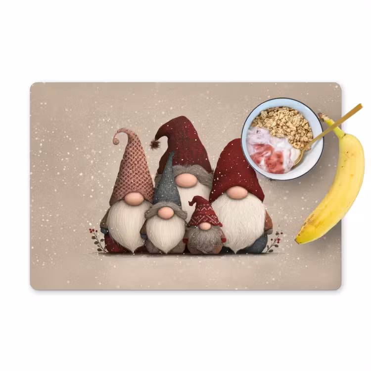 Kabouters - Kerst - Sneeuw - Puntmutsen Placemat vinyl groot -zzzproduct_Kitchenyeah-website