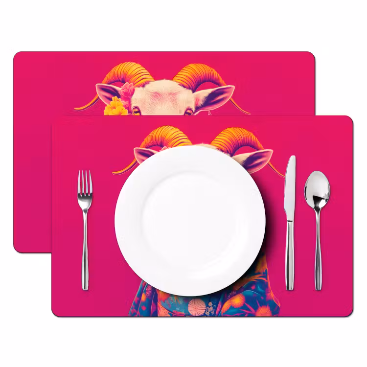 Geit - Hoorns - Kimono - Kleurrijk Placemat vinyl groot -zzsfeer2_Kitchenyeah-website
