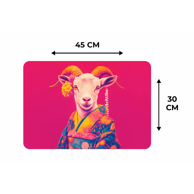 Geit - Hoorns - Kimono - Kleurrijk Placemat vinyl groot -specs