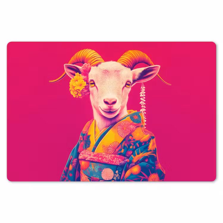 Geit - Hoorns - Kimono - Kleurrijk Placemat vinyl groot -zzsfeer1_Kitchenyeah-website