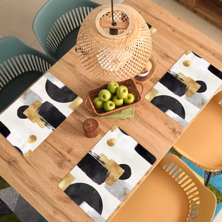 Goud - Rechthoeken - Cirkels - Abstract Placemat vinyl groot -zzsfeer5_Kitchenyeah-website