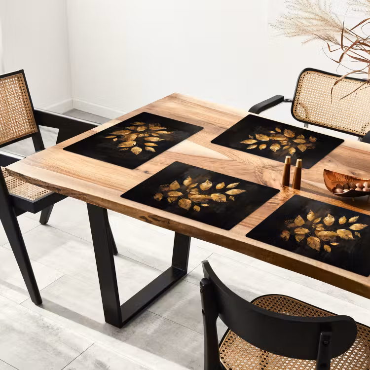 Gouden Bladeren op Donkere Achtergrond Placemat vinyl groot -zzsfeer4_Kitchenyeah-website