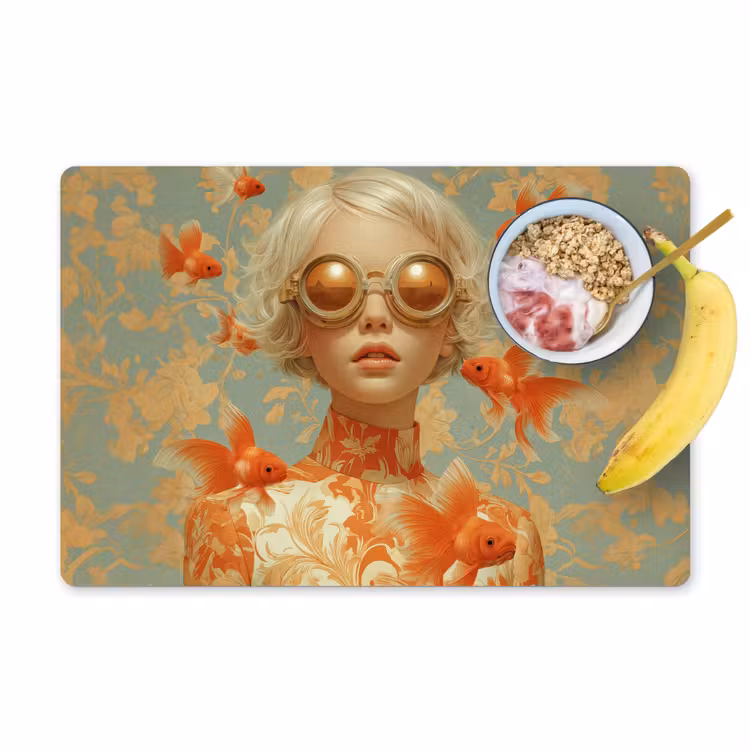 Goudvissen - Oranje - Vrouw - Blond Placemat vinyl groot -zzzproduct_Kitchenyeah-website