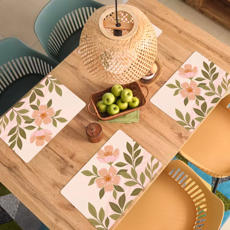 Grafisch - Bloemen - Roze Placemat vinyl groot -zzsfeer5_Kitchenyeah-website