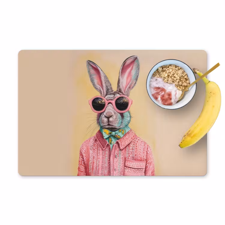Grijs - Konijn - Blouse - Strik Placemat vinyl groot -zzzproduct_Kitchenyeah-website