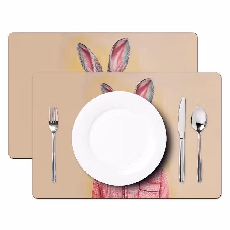 Grijs - Konijn - Blouse - Strik Placemat vinyl groot -zzsfeer2_Kitchenyeah-website