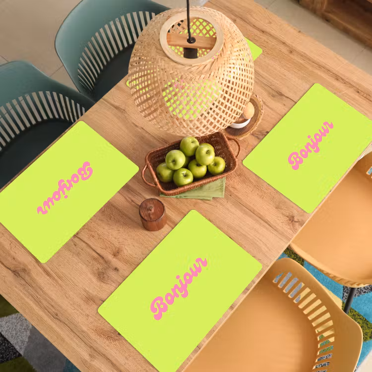 Groen - Roze bonjour - Retro Placemat vinyl groot -zzsfeer5_Kitchenyeah-website