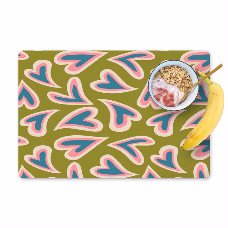 Groen - Retro - Hartjes - Patroon Placemat vinyl groot 368 -zzzproduct_Kitchenyeah-website