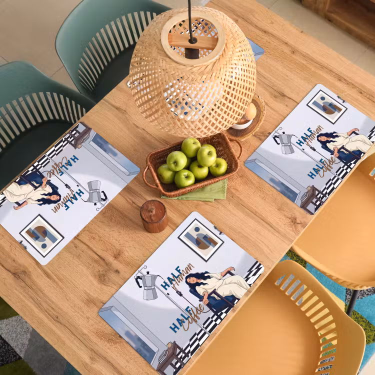 Half human, Half Coffee - Infuus - Koffie Placemat vinyl groot -zzsfeer5_Kitchenyeah-website