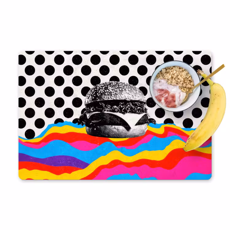 Hamburger - Stippen - Golven - Kleuren Placemat vinyl groot -zzzproduct_Kitchenyeah-website