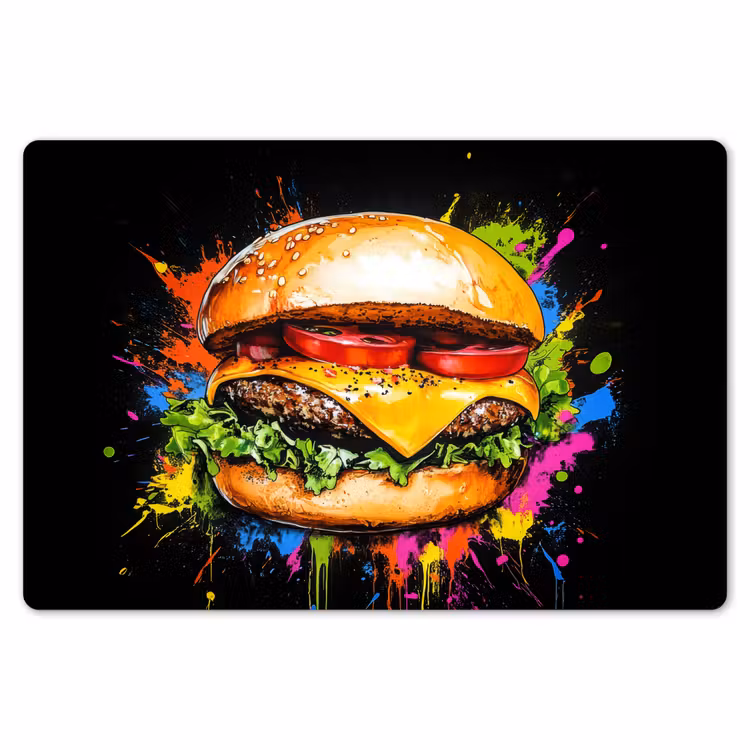 Hamburger - Graffiti - Verf - Kleurrijk - Eten - Abstract Placemat vinyl groot -zzsfeer1_Kitchenyeah-website