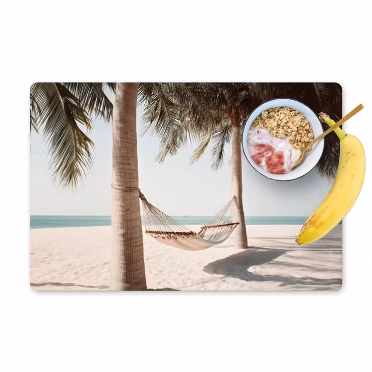 Hangmat - Palmbomen - Strand - Zee Placemat vinyl groot -zzzproduct_Kitchenyeah-website
