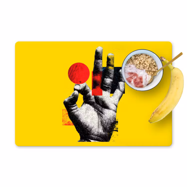 Hand - Rode cirkel - Geel Placemat vinyl groot -zzzproduct_Kitchenyeah-website