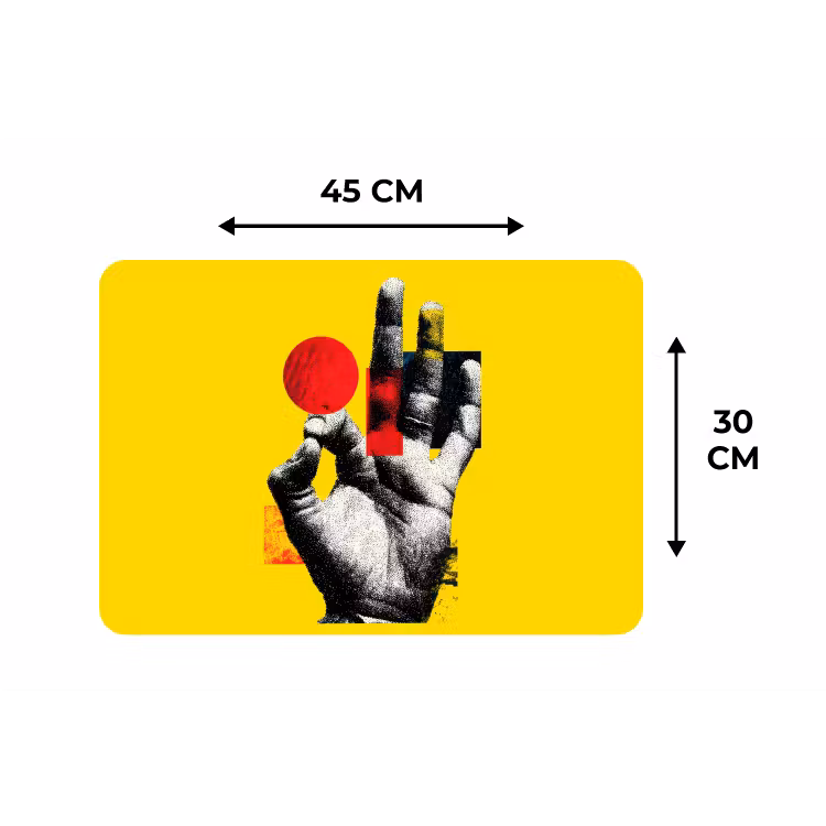 Hand - Rode cirkel - Geel Placemat vinyl groot -specs