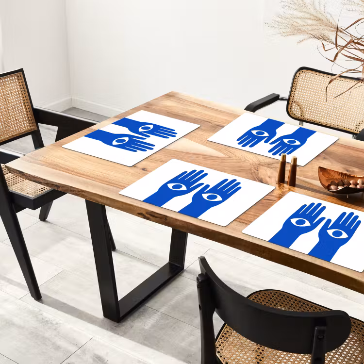 Handen - Twee - Ogen - Blauw Placemat vinyl groot -zzsfeer4_Kitchenyeah-website