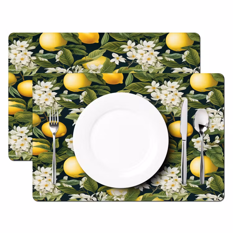 Hangende - Citroenen - Witte - Bloemetjes Placemat vinyl groot 368 -zzsfeer2_Kitchenyeah-website