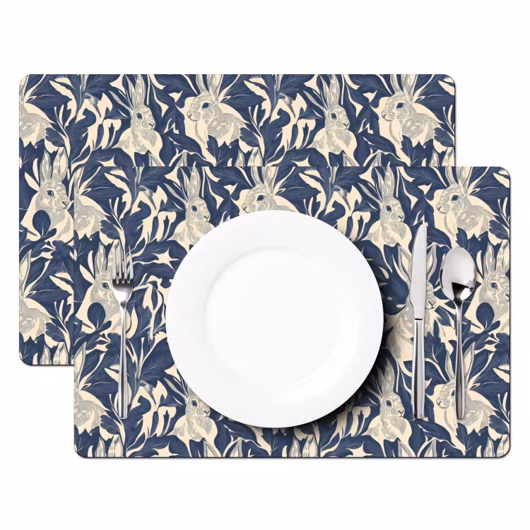Hazen - Bladeren - Patroon - Blauw - Beige Placemat vinyl groot 368 -zzsfeer2_Kitchenyeah-website