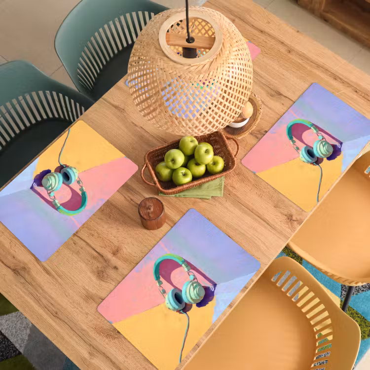 Koptelefoon - Mintgroen - Draad Placemat vinyl groot -zzsfeer5_Kitchenyeah-website