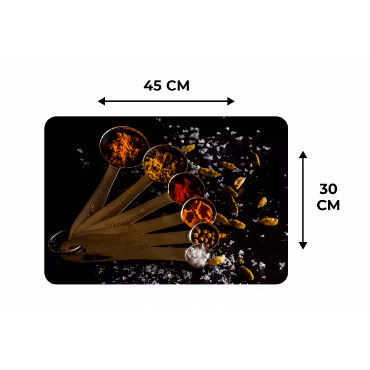 Kruiden - Lepels - Zout - Specerijen - Zwart Placemat vinyl groot -specs
